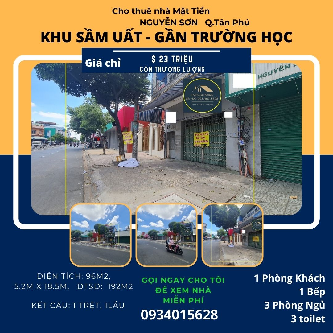 Cho thuê nhà mặt tiền Nguyễn Sơn 96m2, 1 Lầu, 23 triệu - gần trường học - Ảnh chính